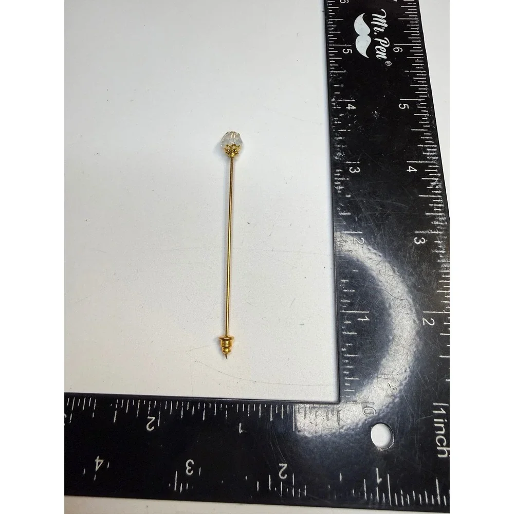 Vintage Iridescent Opaline Glass Bead Stick Pin Gold Tone Filigree Lapel Pin